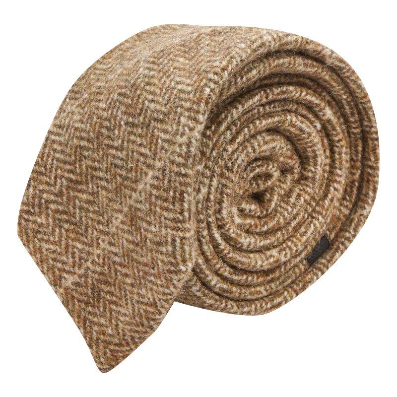 King & Priory Brown Herringbone Windowpane Check Tweed Tie