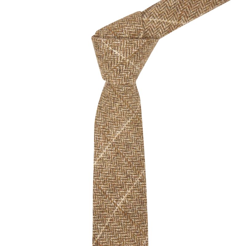 king & priory Brown Herringbone Windowpane Check Tweed Tie