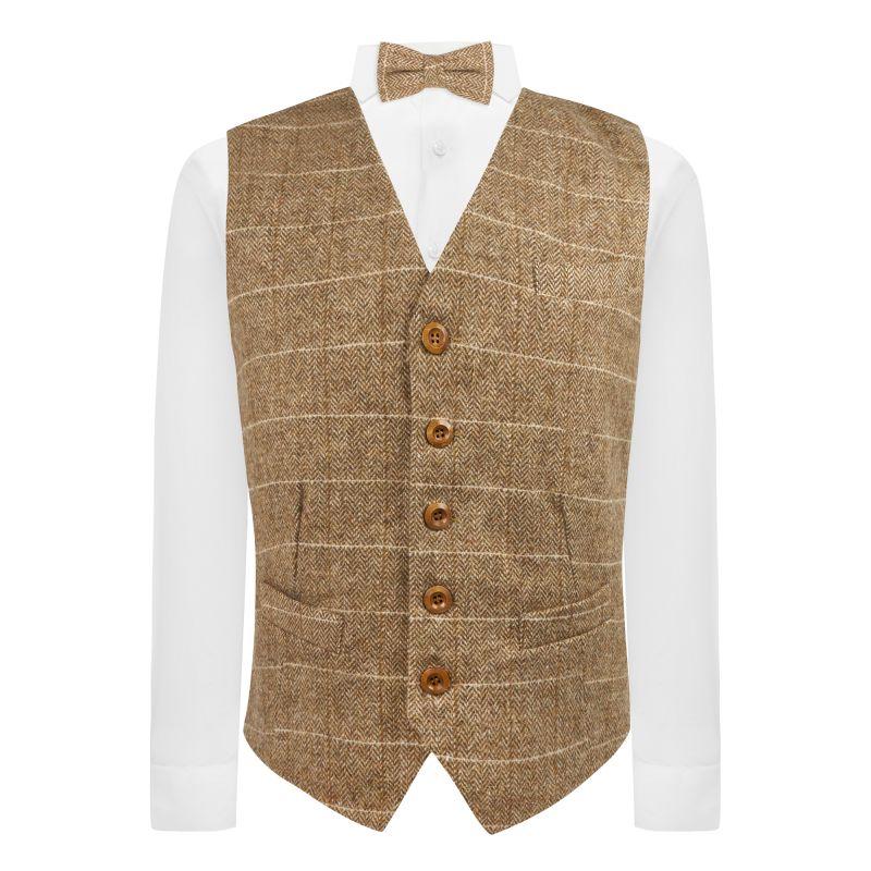 King & Priory Brown Herringbone Windowpane Check Waistcoat