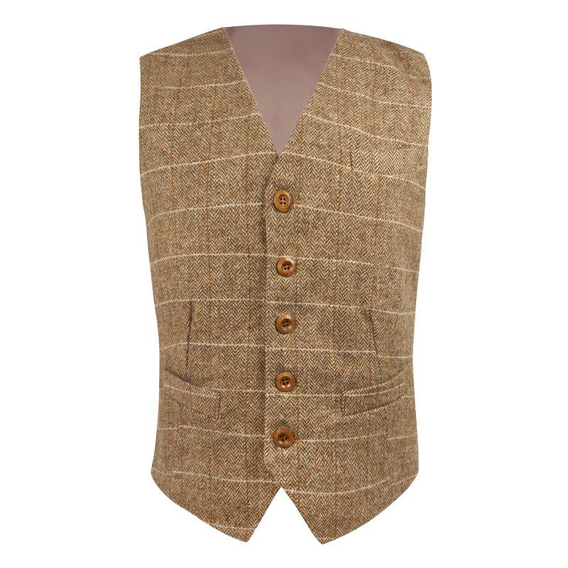 king & priory Brown Herringbone Windowpane Check Waistcoat