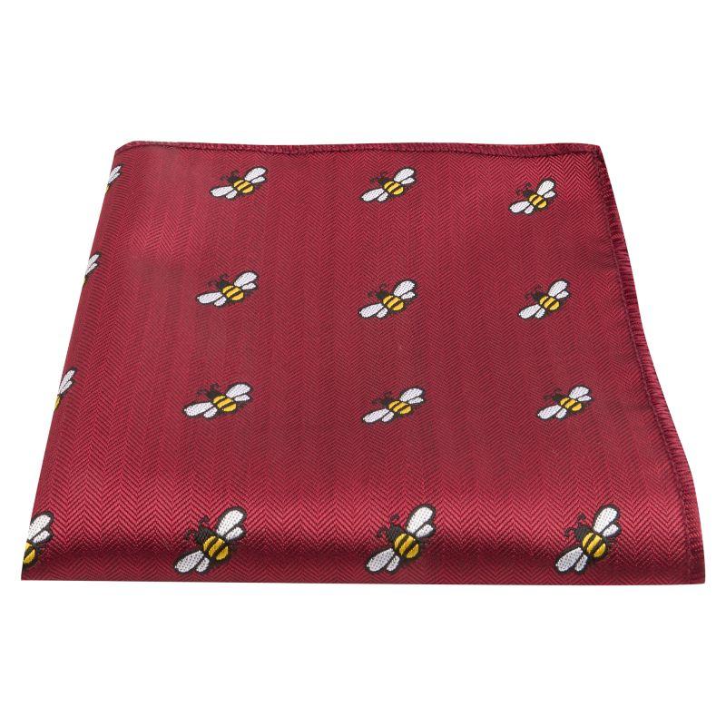 King & Priory Burgundy Red Bee Herringbone Pocket Square