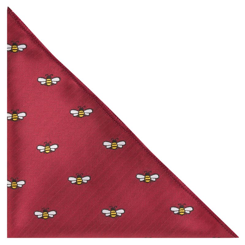 king & priory Burgundy Red Bee Herringbone Pocket Square