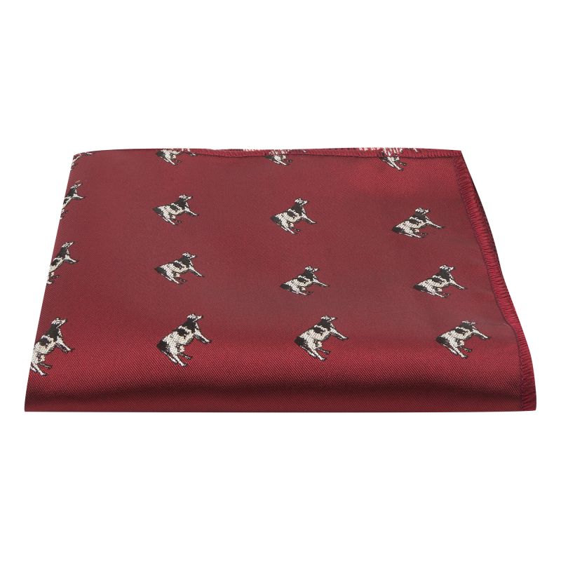 King & Priory Burgundy Red Cow Embroidered Pocket Square