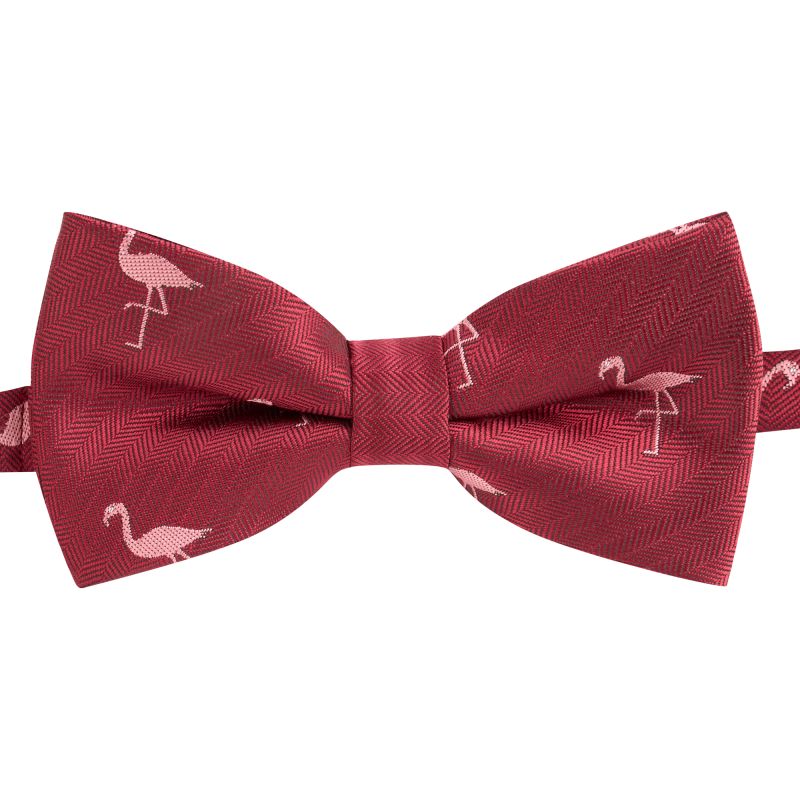 King & Priory Burgundy Red Flamingo Herringbone Bow Tie