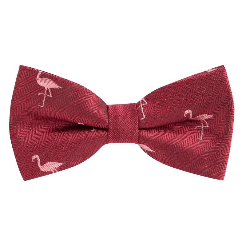 king & priory Burgundy Red Flamingo Herringbone Bow Tie