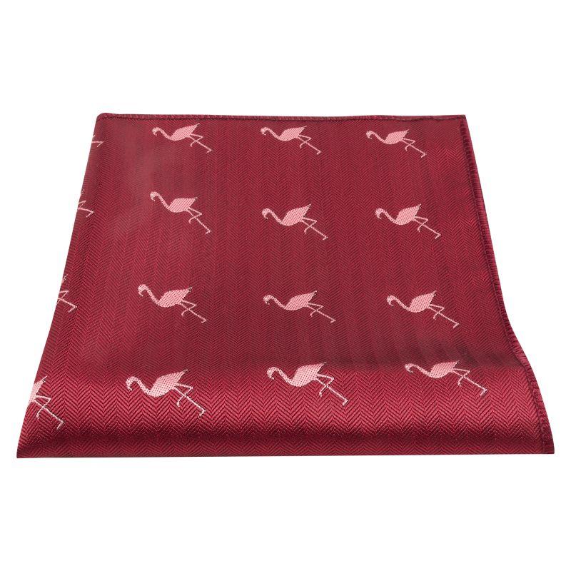 King & Priory Burgundy Red Flamingo Herringbone Pocket Square