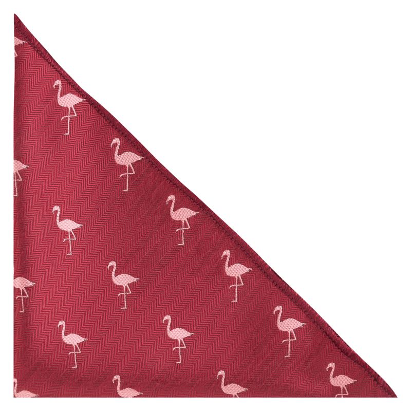 king & priory Burgundy Red Flamingo Herringbone Pocket Square