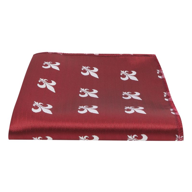 king & priory Burgundy Red Fleur De Lys Herringbone Pocket Square