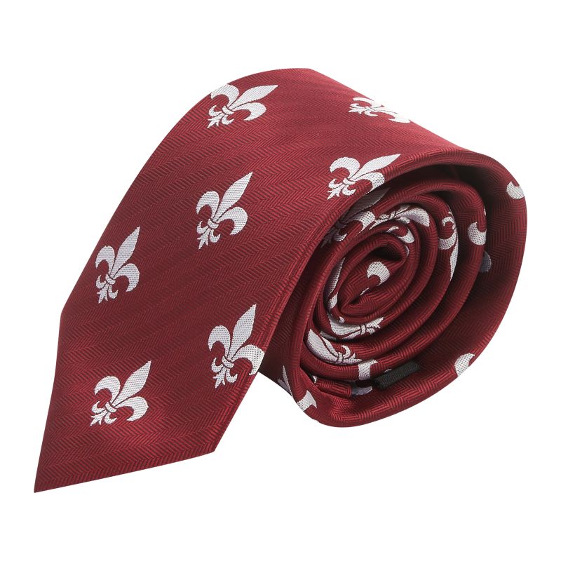 King & Priory Burgundy Red Fleur De Lys Herringbone Tie