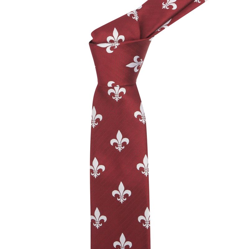 king & priory Burgundy Red Fleur De Lys Herringbone Tie