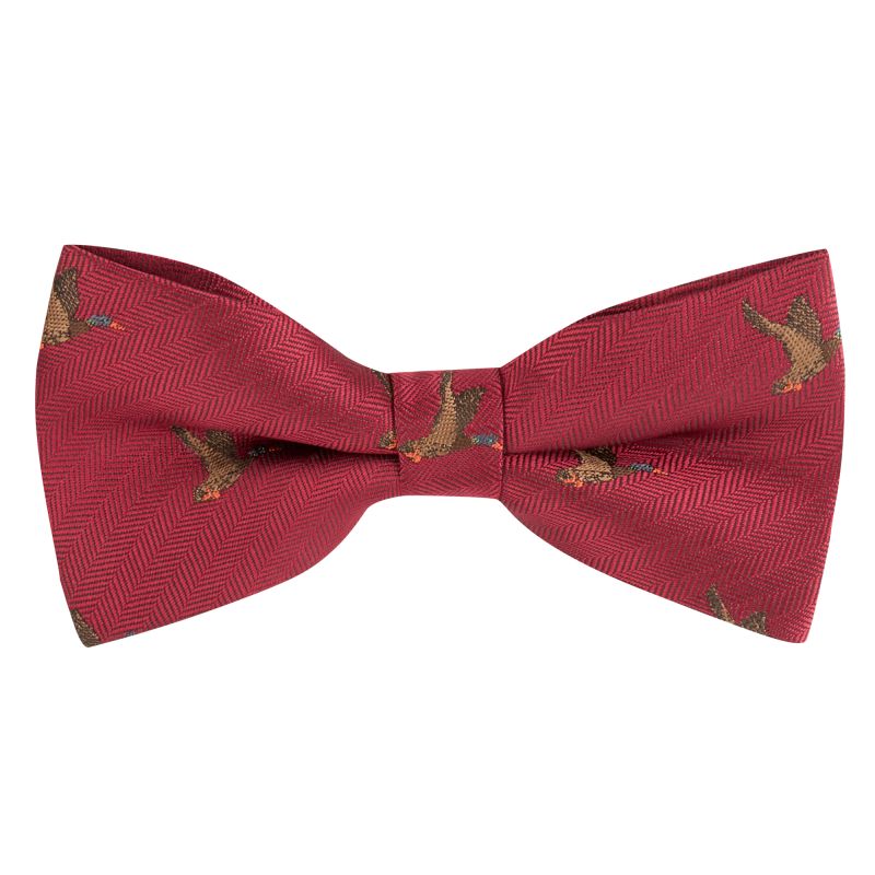 King & Priory Burgundy Red Flying Duck Herringbone Bow Tie