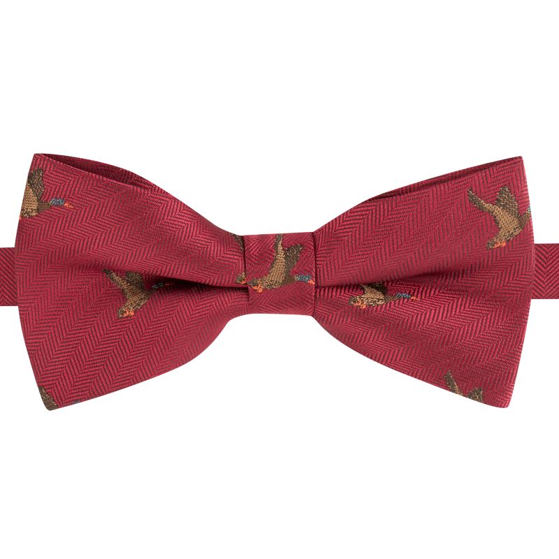 king & priory Burgundy Red Flying Duck Herringbone Bow Tie