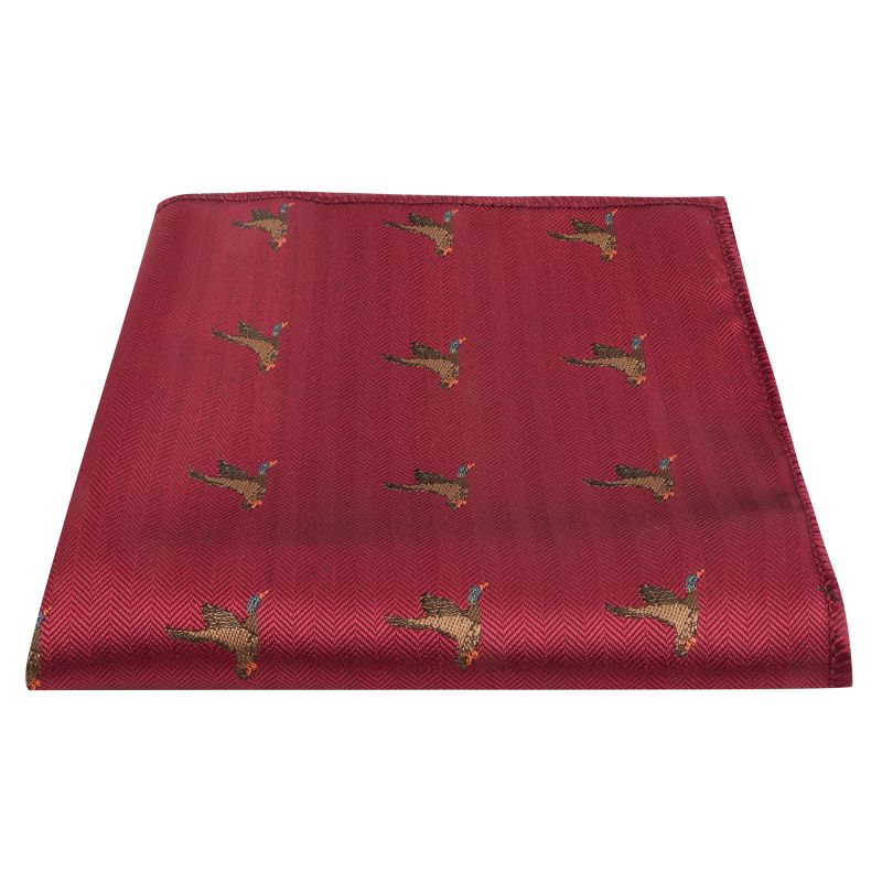 King & Priory Burgundy Red Flying Duck Herringbone Pocket Square