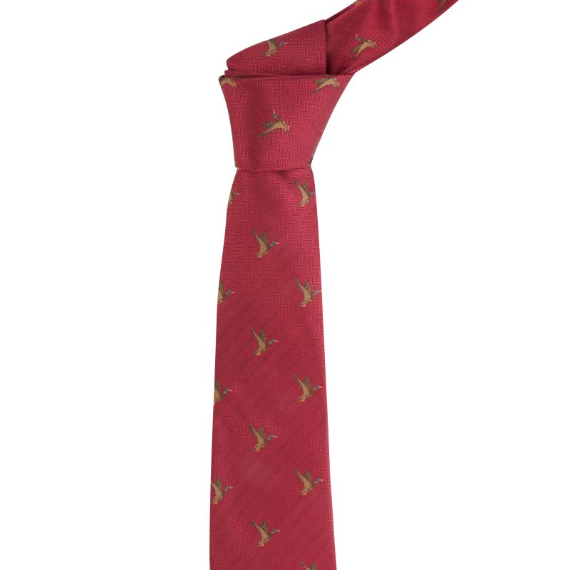 king & priory Burgundy Red Flying Duck Herringbone Tie