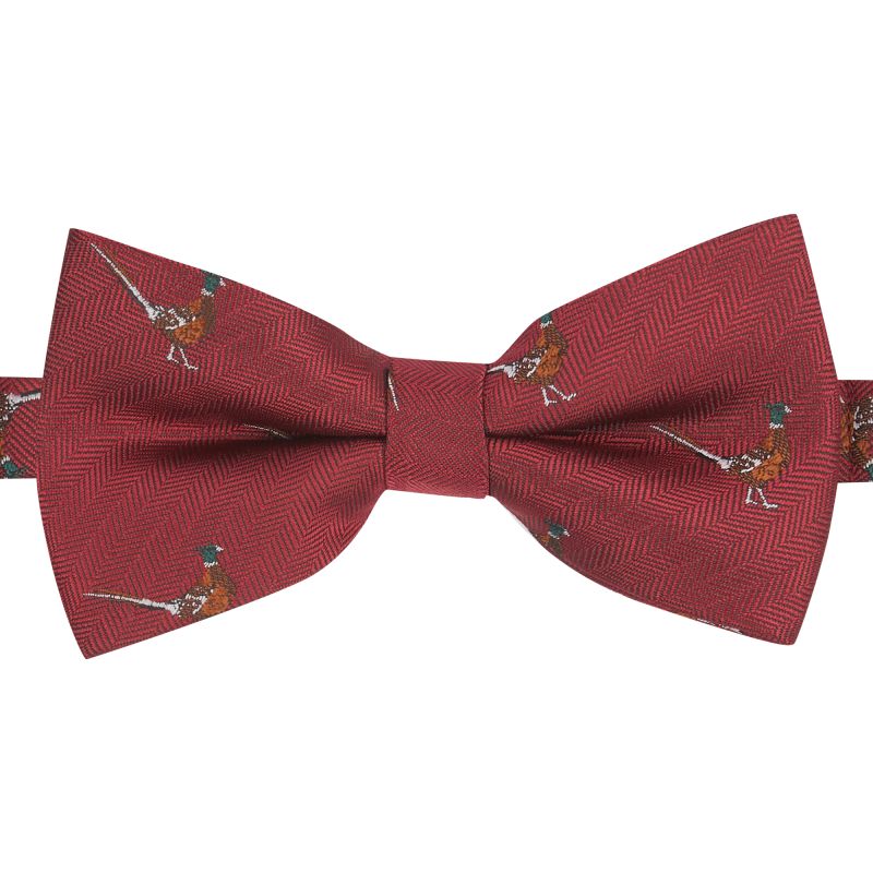 King & Priory Burgundy Red Herringbone Pheasant Bow Tie