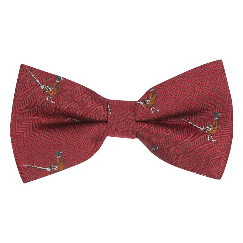 king & priory Burgundy Red Herringbone Pheasant Bow Tie