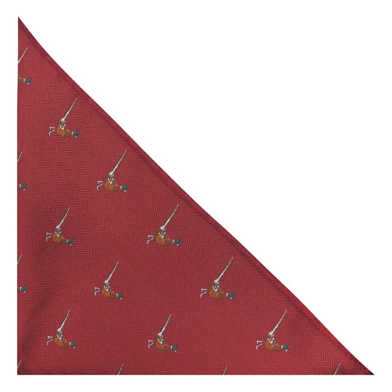 King & Priory Burgundy Red Herringbone Pheasant Pocket Square