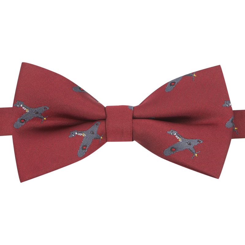 King & Priory Burgundy Red Hurricane Fighter Plane Embroidered Bow Tie
