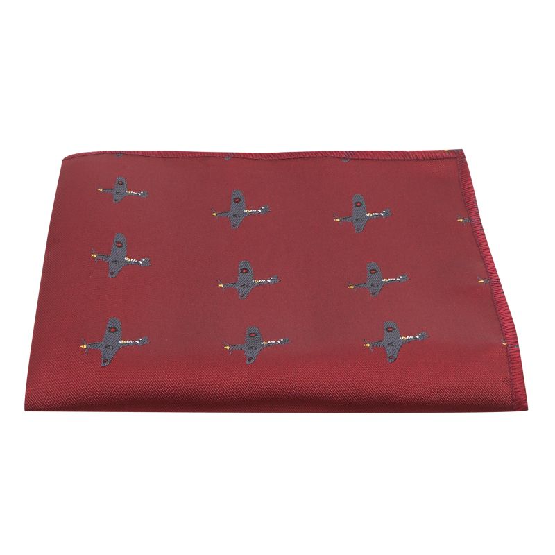 King & Priory Burgundy Red Hurricane Fighter Plane Embroidered Pocket Square