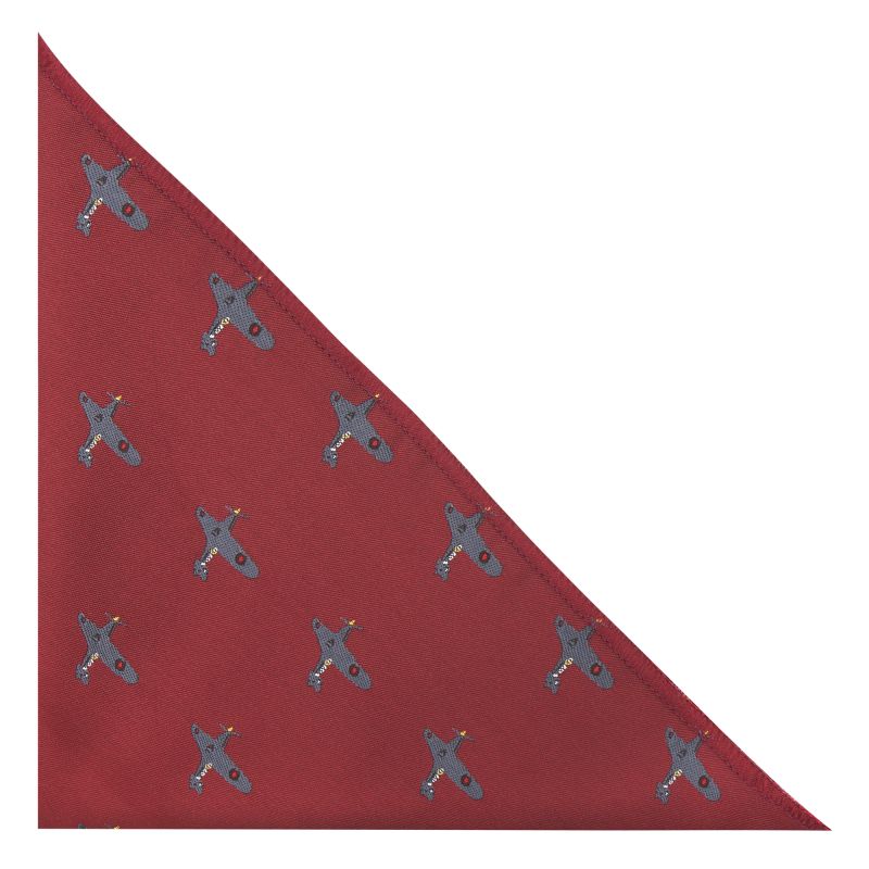 king & priory Burgundy Red Hurricane Fighter Plane Embroidered Pocket Square
