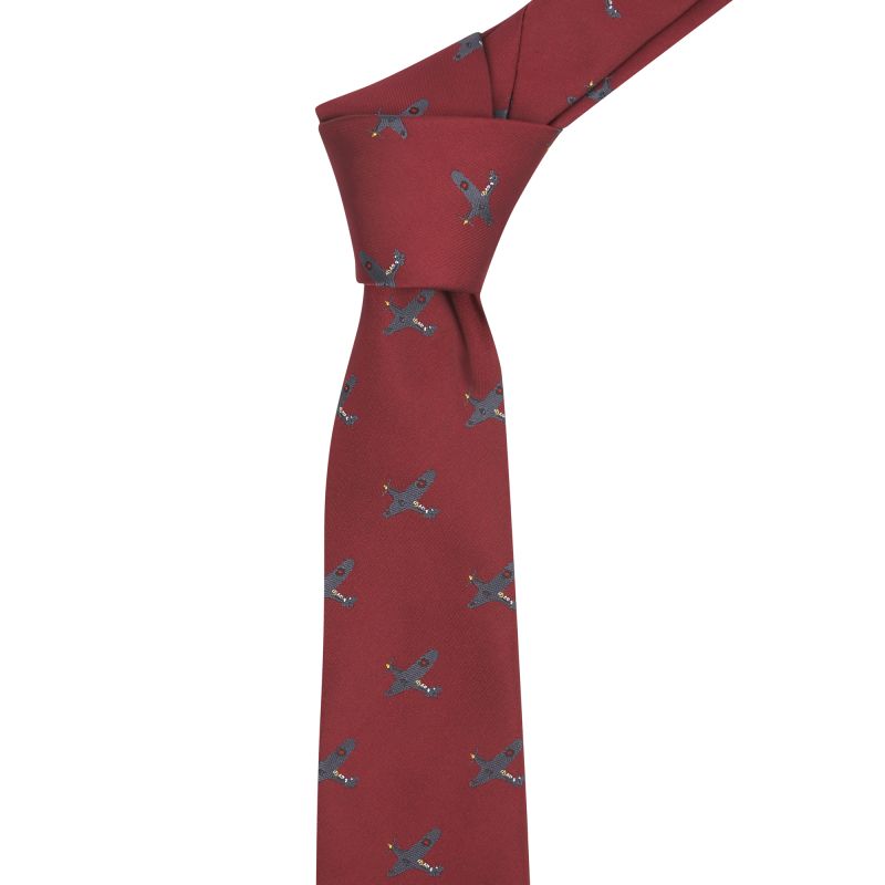 King & Priory Burgundy Red Hurricane Fighter Plane Embroidered Tie