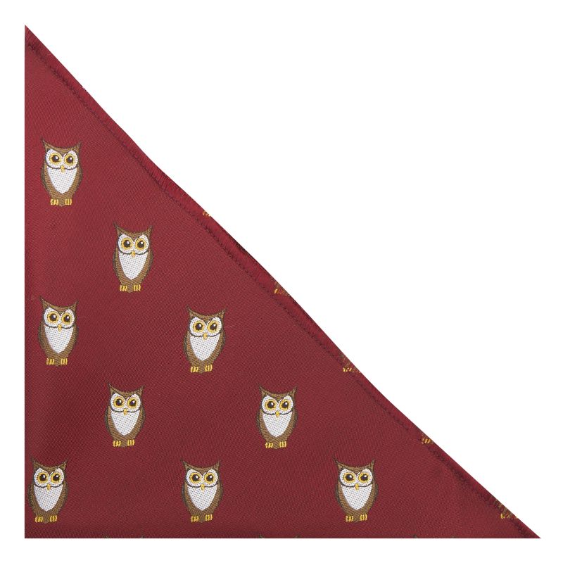 king & priory Burgundy Red Owl Embroidered Pocket Square