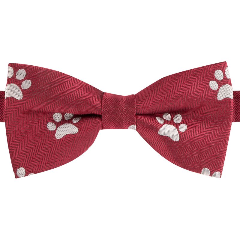 King & Priory Burgundy Red Paw Print Herringbone Bow Tie