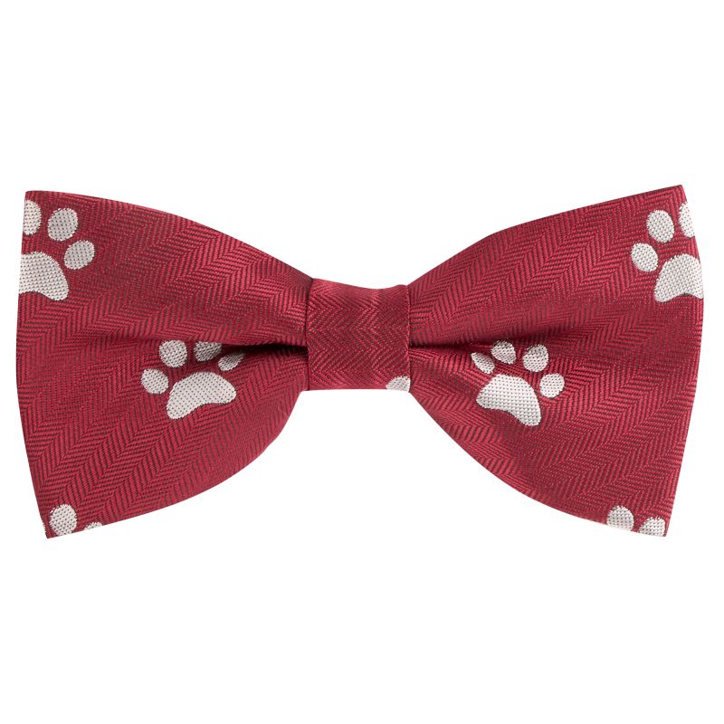 king & priory Burgundy Red Paw Print Herringbone Bow Tie