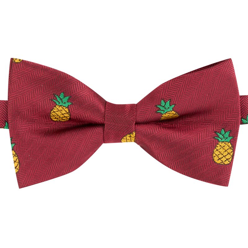 King & Priory Burgundy Red Pineapple Herringbone Bow Tie