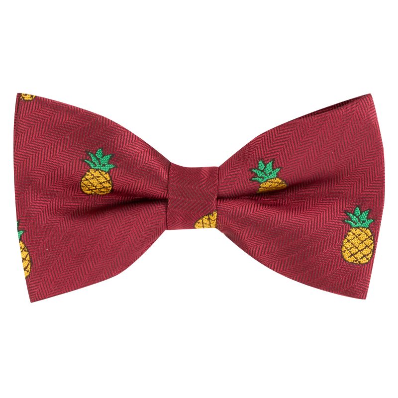 king & priory Burgundy Red Pineapple Herringbone Bow Tie