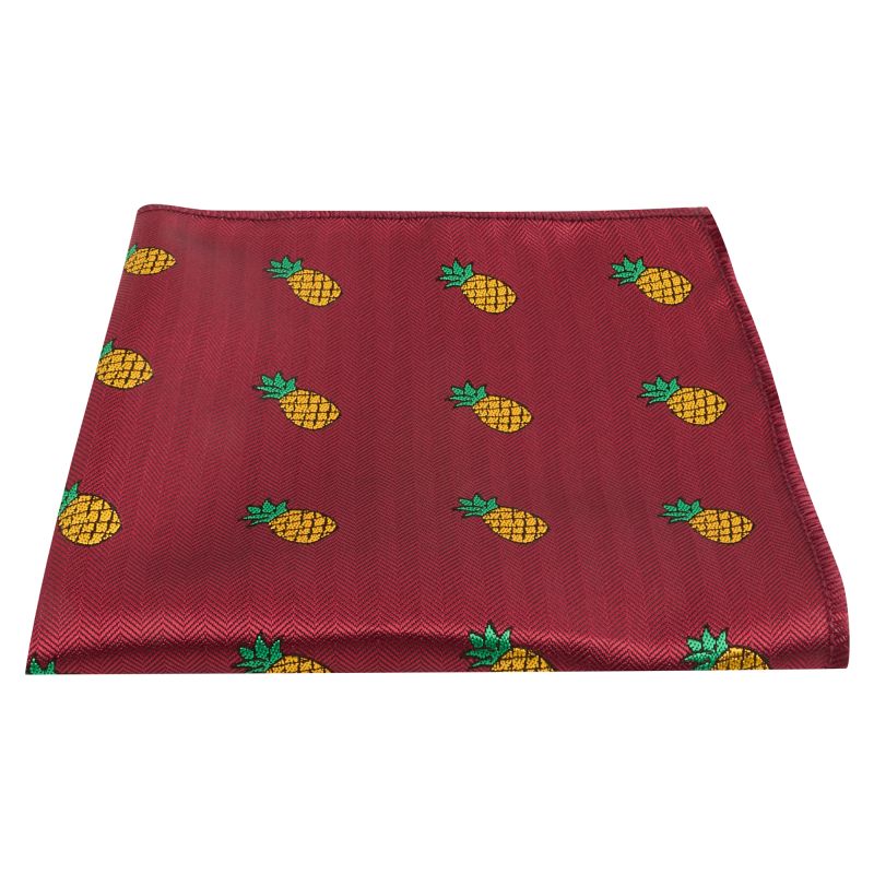 King & Priory Burgundy Red Pineapple Herringbone Pocket Square