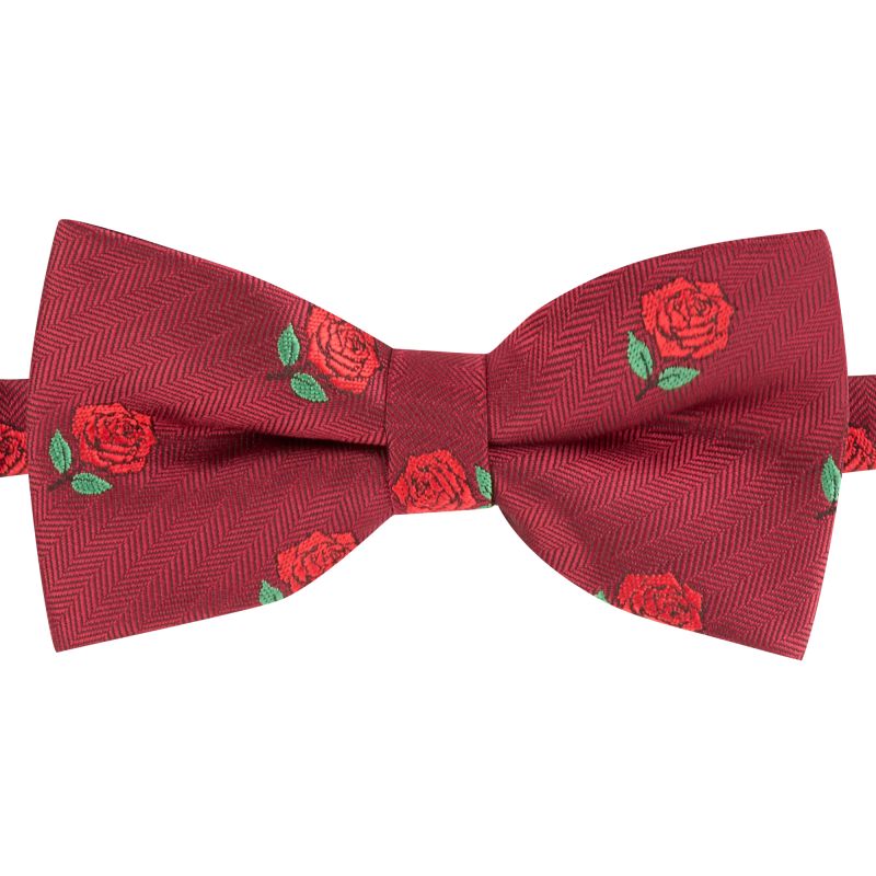 King & Priory Burgundy Red Red Rose Herringbone Bow Tie