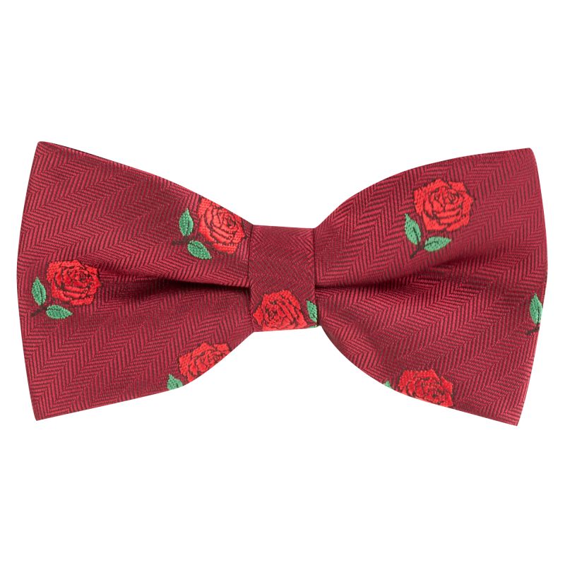 king & priory Burgundy Red Red Rose Herringbone Bow Tie