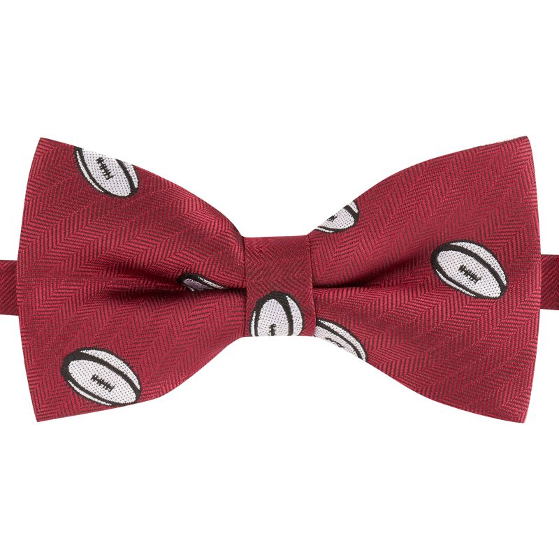 King & Priory Burgundy Red Rugby Ball Herringbone Bow Tie