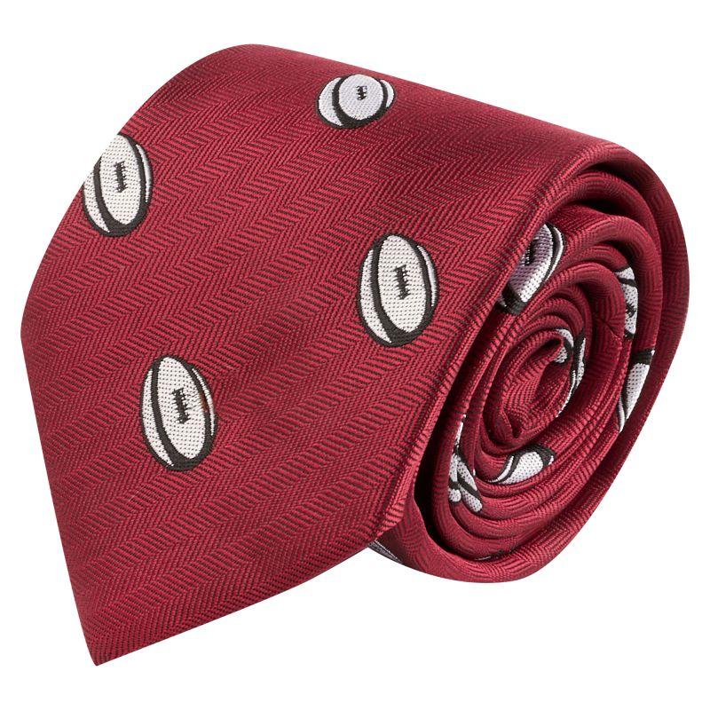 King & Priory Burgundy Red Rugby Ball Herringbone Tie