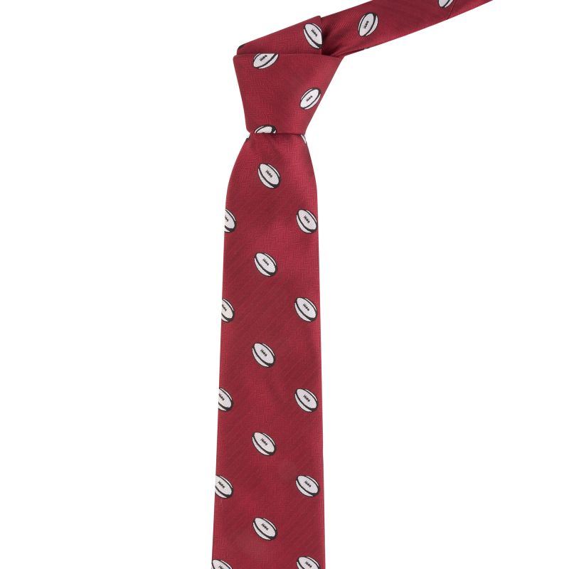 king & priory Burgundy Red Rugby Ball Herringbone Tie