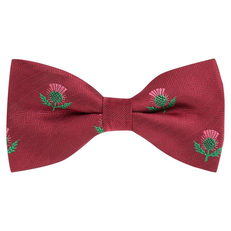King & Priory Burgundy Red Scottish Thistle Herringbone Bow Tie