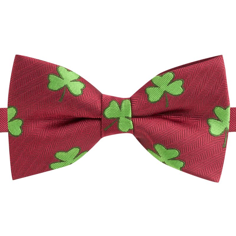 King & Priory Burgundy Red Shamrock Herringbone Bow Tie
