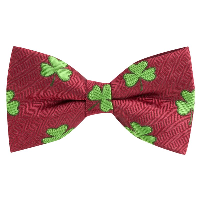king & priory Burgundy Red Shamrock Herringbone Bow Tie