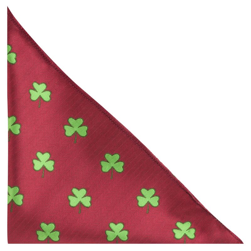 King & Priory Burgundy Red Shamrock Herringbone Pocket Square