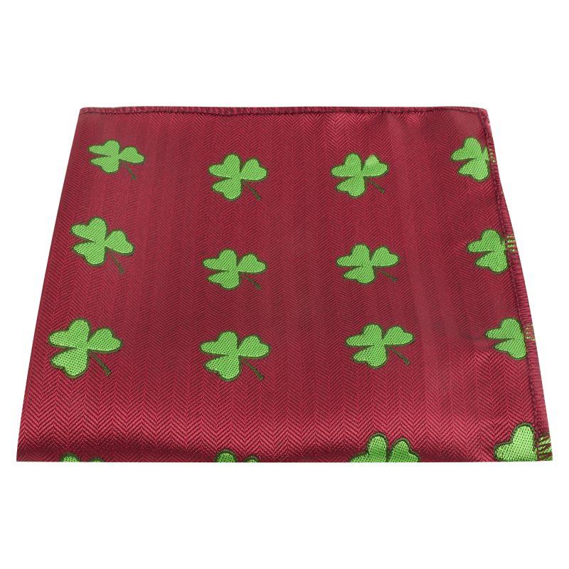 king & priory Burgundy Red Shamrock Herringbone Pocket Square