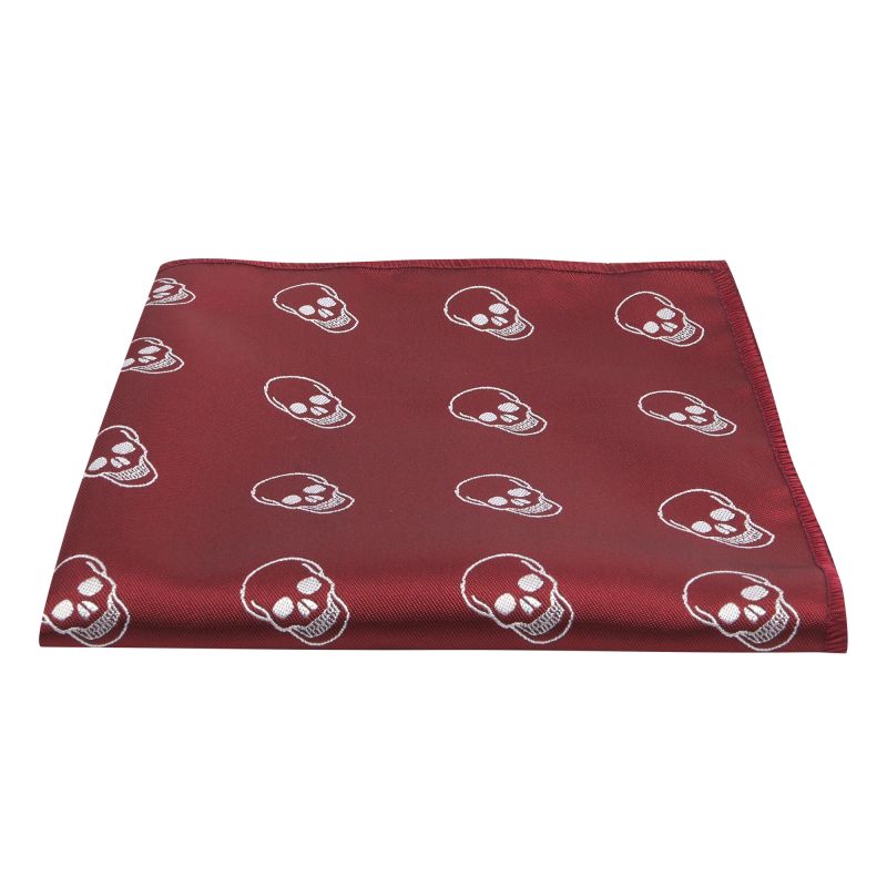 King & Priory Burgundy Red Skull Embroidered Pocket Square