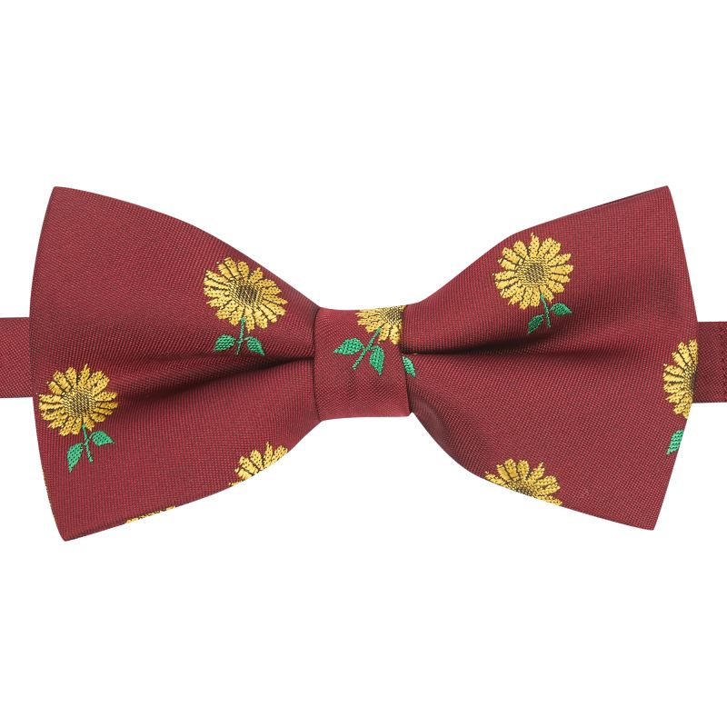 King & Priory Burgundy Red Sunflower Embroidered Bow Tie