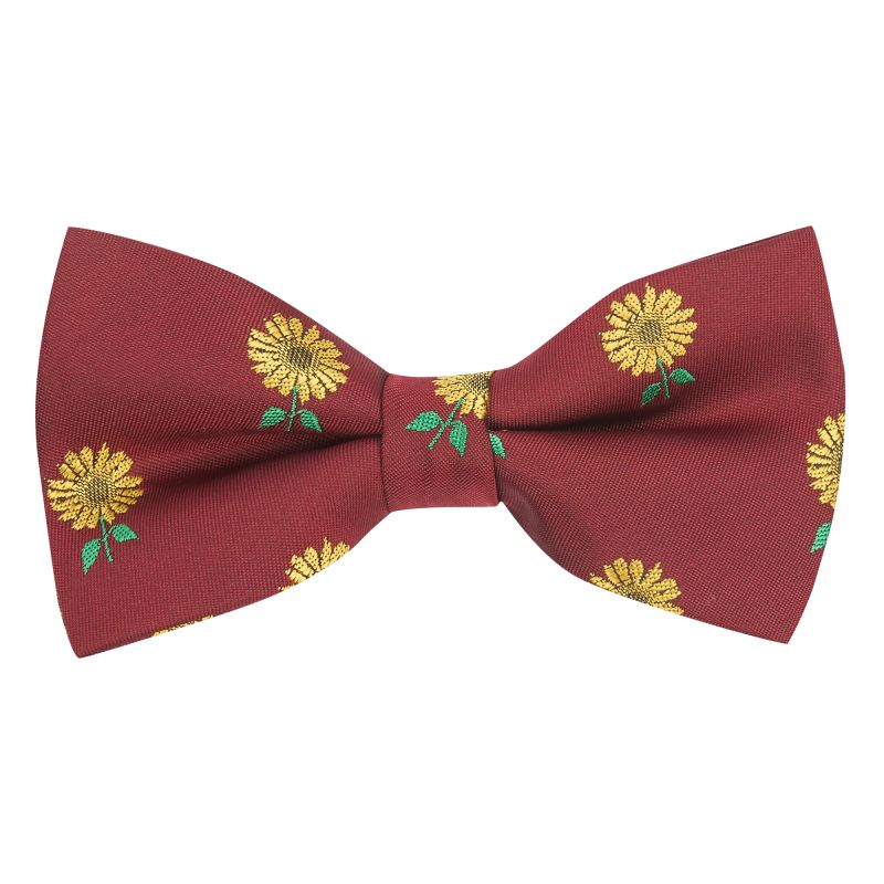 king & priory Burgundy Red Sunflower Embroidered Bow Tie
