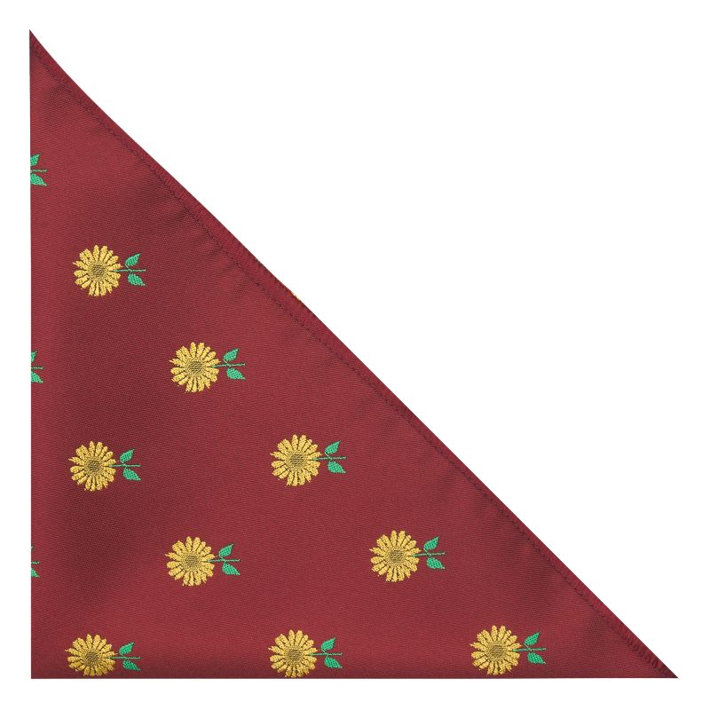 king & priory Burgundy Red Sunflower Embroidered Pocket Square