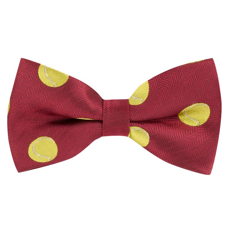 king & priory Burgundy Red Tennis Ball Herringbone Bow Tie