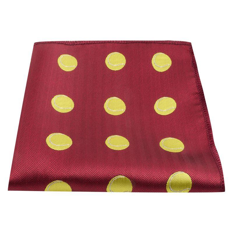 king & priory Burgundy Red Tennis Ball Herringbone Pocket Square