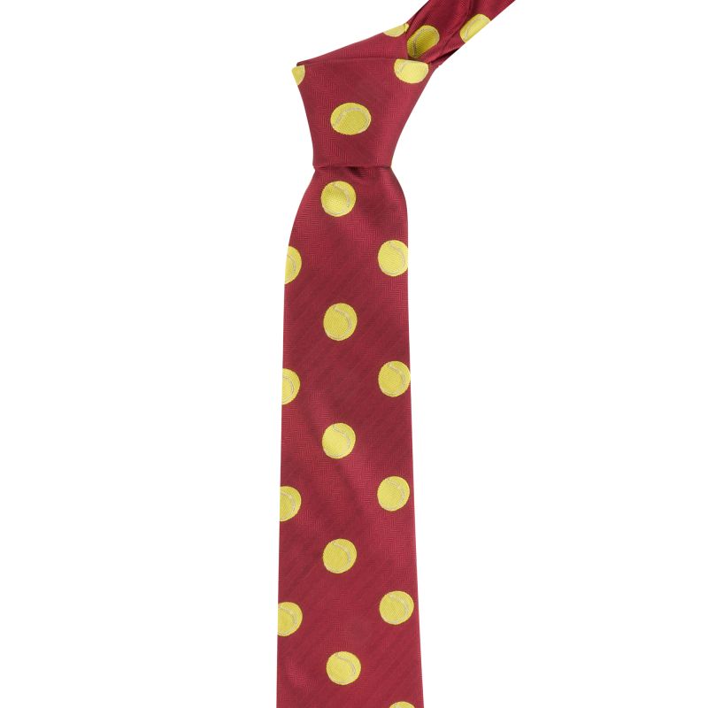 king & priory Burgundy Red Tennis Ball Herringbone Tie