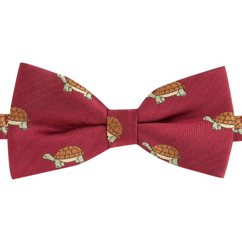 King & Priory Burgundy Red Tortoise Herringbone Bow Tie