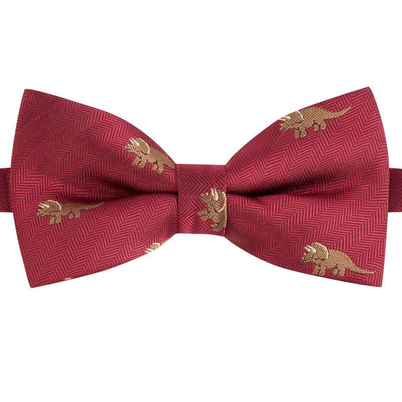 King & Priory Burgundy Red Triceratops Herringbone Bow Tie